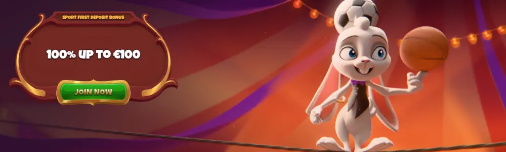 Magius sportovní bonusový banner s králičí postavou a nabídkou 100% shody